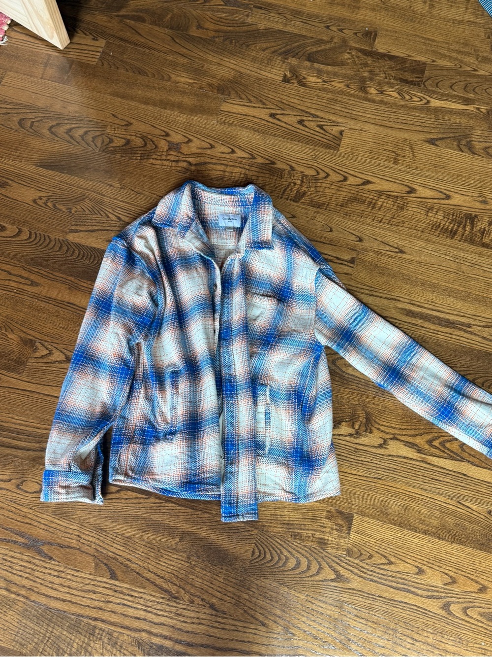 Goodfellow & Co Blue and White Plaid Casual Button-Down Shirt